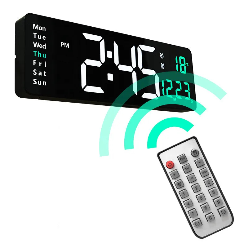 16-Inch LED Digital Wall Clock – Time, Date & Temp Display